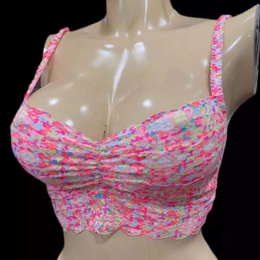 Victoria’s Secret Pink lace Unlined Ruched Front bralette bra multicolor Large